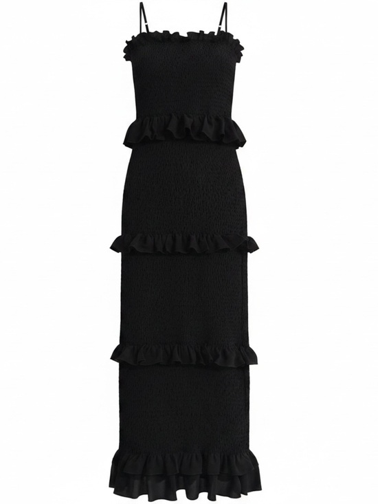 O. Vianca Dresses & Skirts - Smocked Ruffle-Tiered Midi Dress in Black